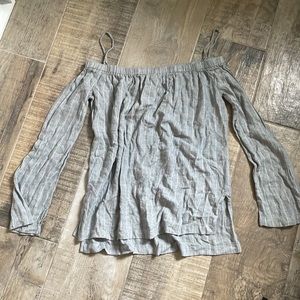 Cloth & Stone Soft Grey Striped Off the Shoulder Blouse XS